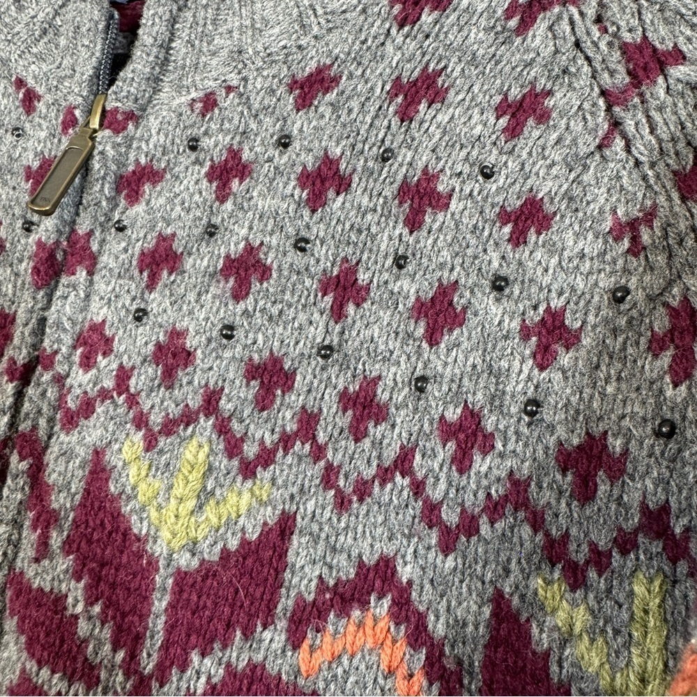 Vintage Woolrich Grey Heather Lambswool Fair Isle Zip Cardigan Sweater  S/P - Picture 5 of 14